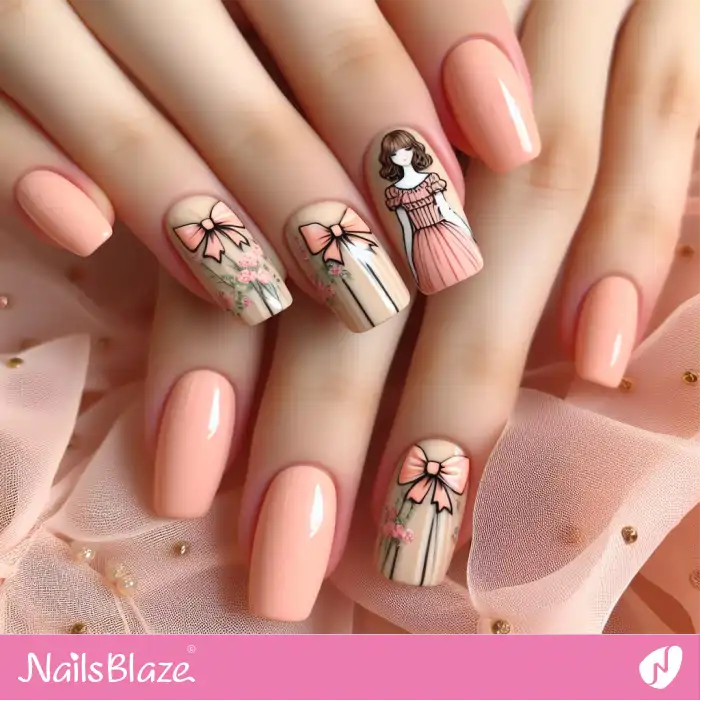 Old Fashion Peach Fuzz Nails with Bows | Color of the Year 2024 - NB1958